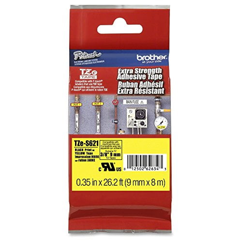 1/Pkg 9mm For use in TZ P-Touch: All TZ Machines Black on Yellow Extra Strength Super Adhesive Industrial Tape Brother TZES621 Labels 8m/26.2 Ft. 3/8 1/Pkg 9mm For use in TZ P-Touch: All TZ Machines Black on Yellow Extra Strength Super Adhesive Industrial Tape Brother TZES621 Labels 8m/26.2 Ft. 3/8